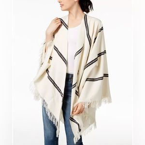 Eileen Fisher Striped Fringed Organic Cotton Poncho One Size